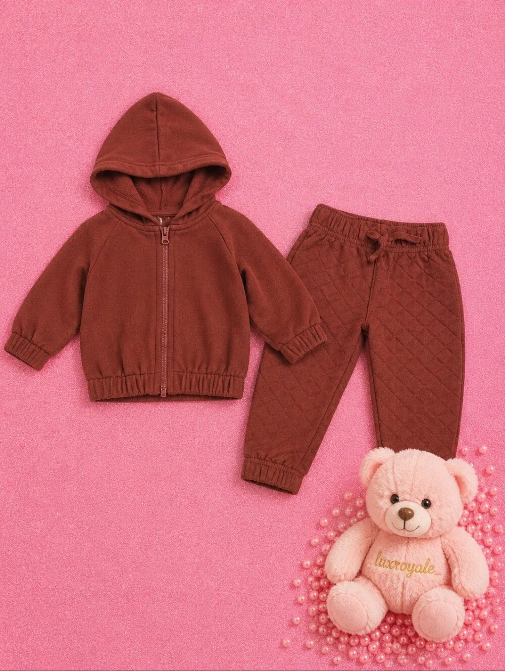 Garanimals Maroon Hooded Jacket & Quilted Jogger Set 12M Baby Unisex 2 Piece